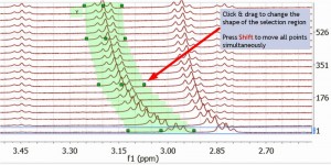 The user can change the shape of the selection feature in order to take into account the peaks movements (which is a complement to the new automatic alignment algorithm for arrayed datasets 