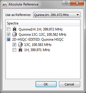 Absolute referencing of X-nucleus spectrum from 1H 1D spectrumz