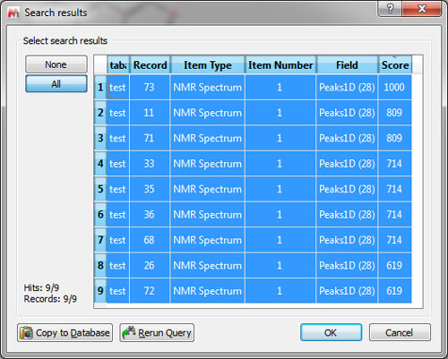 Database View after a search displays hits in order of scores