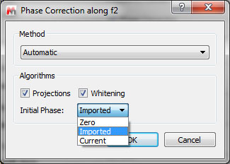 Capability to select the initial phase correction to run the Automatic Phase Correction algorithm.