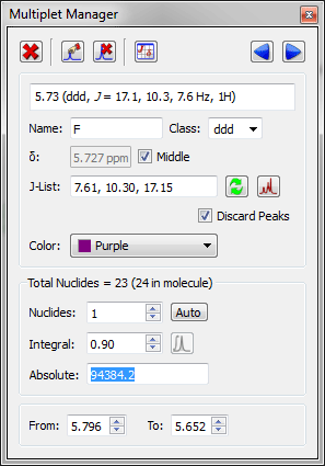 Multiplet Manager displays the absolute integral value