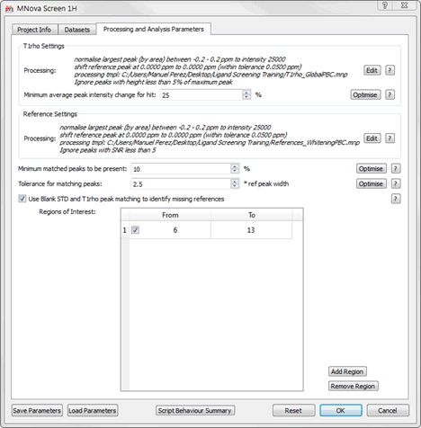 Figure 15 Processing and Analysis Parameters